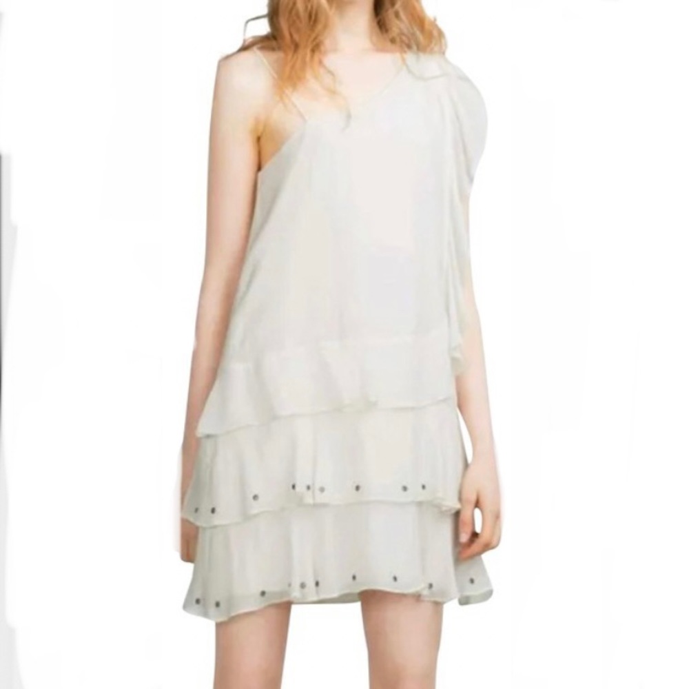 ⭐️ Zara White Tiered Asymmetrical Mini Dress S